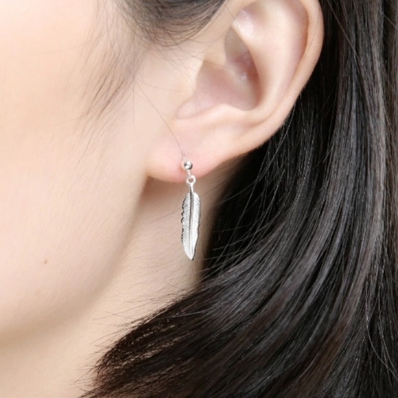 Sterling Silver 925 Earrings feather - Picture 4 of 4